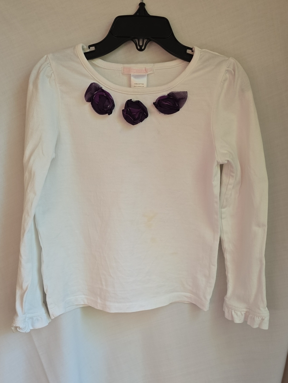 Janie and Jack White Long-Sleeve Top with Purple Rosette Trim